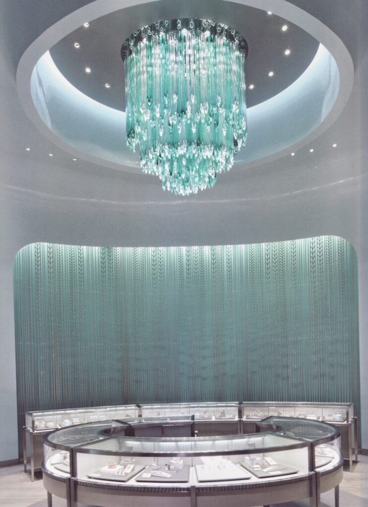 glass chandelier of hotel lobby